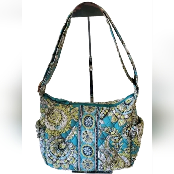 Vera Bradley Handbags - Vera Bradley Peacock Paisley Pattern Aqua Lime Green White Shoulder Bag Purse